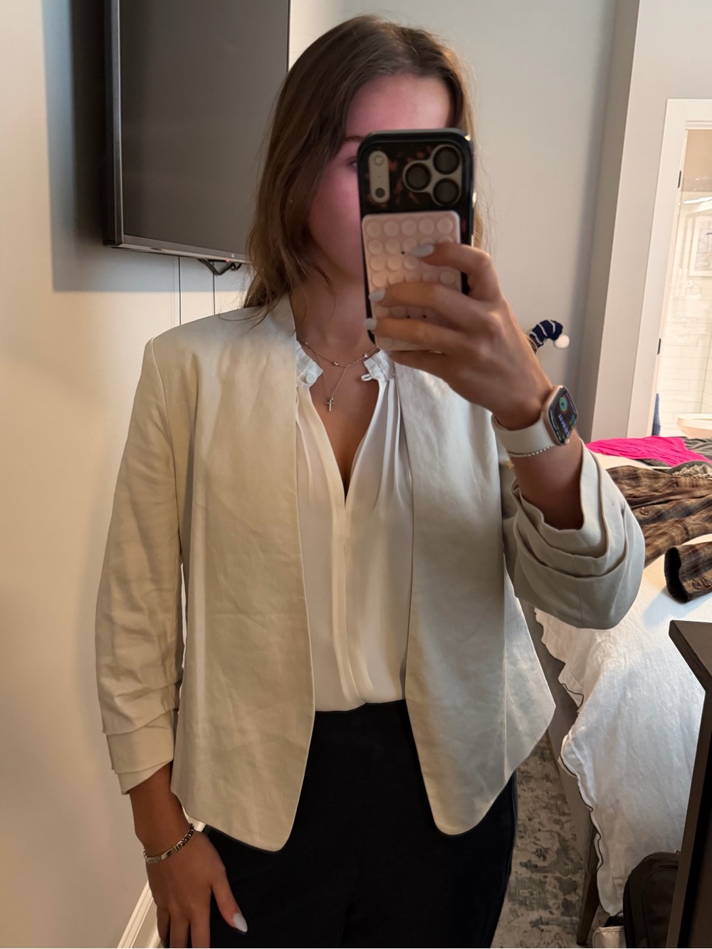 Babaton Light Cream Open-Front Blazer